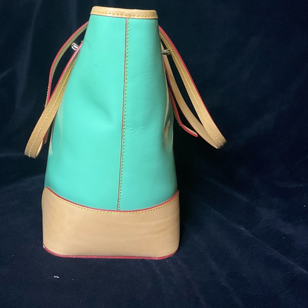 Dooney & Bourke Aqua and Tan Tote Bag - Picture 4 of 12